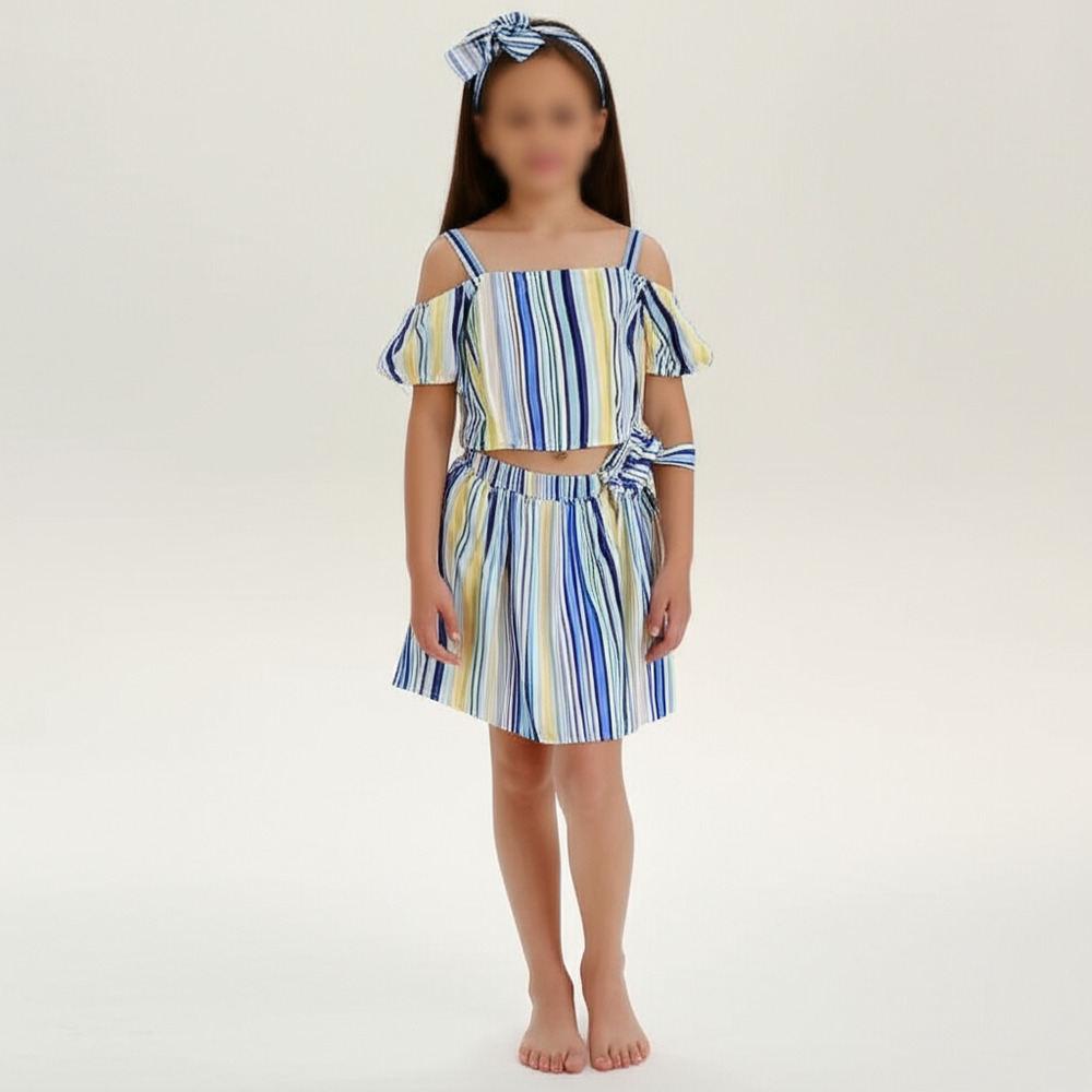 Lots Of Love Speechless Girls Multi-Stripe Crop Skirt Set Playful Casual Size 16